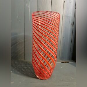 Rare Murano Red Swirl Glass Vase - 14 Inches
